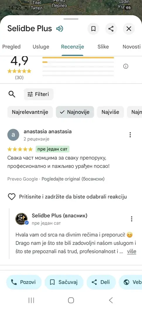 Google recenzija klijenta Anastasija za ovaj posao
