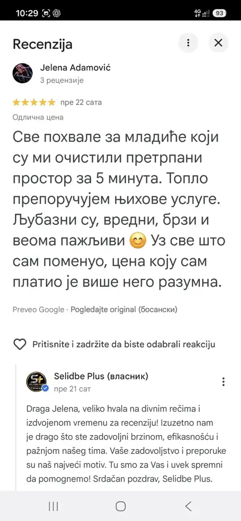 Google recenzija klijenta Jelena za ovaj posao